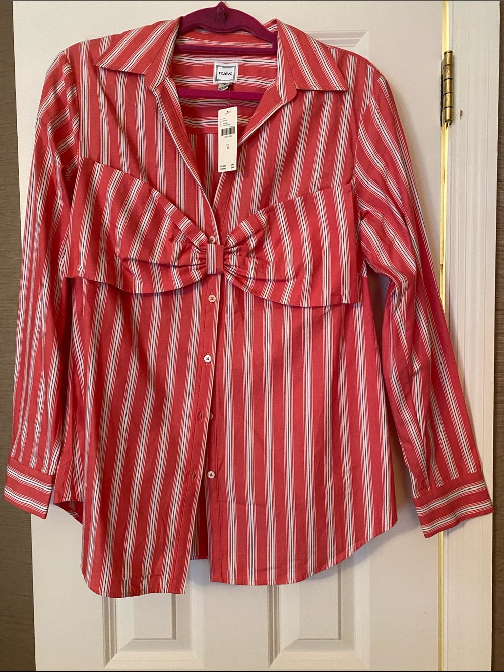 Maeve Red and White Striped Button-Down Top